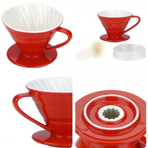 Tiamo keramický dripper na kávu V02 cervený