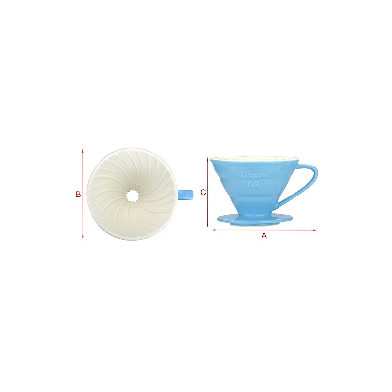 Tiamo keramický dripper na kávu V02 světle modrý