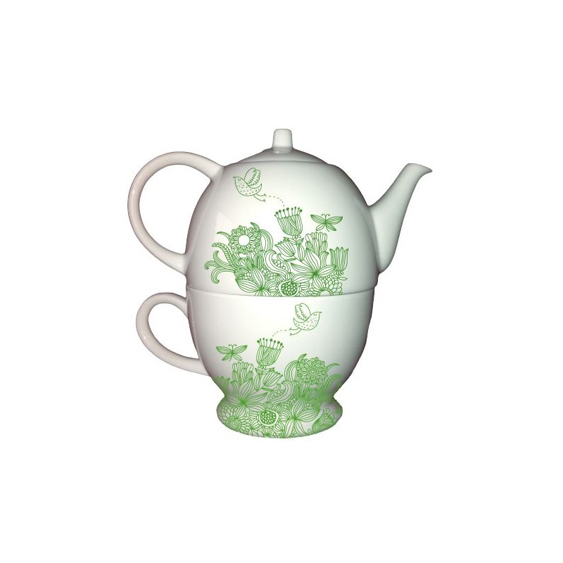Vintage Teas Konvička se šálkem - zelená